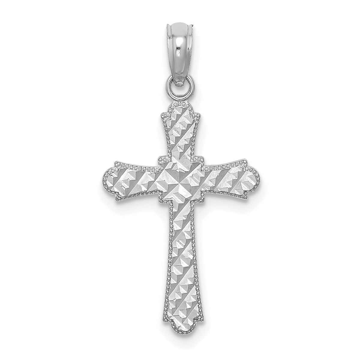 14K White Gold D/C Striped Cross Charm-K8575W