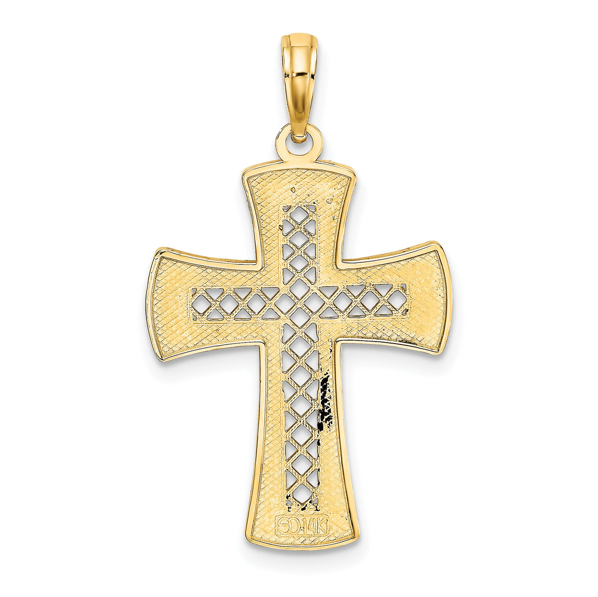 14K D/C  W/Satin Edge Lattice Cross Charm-K8576