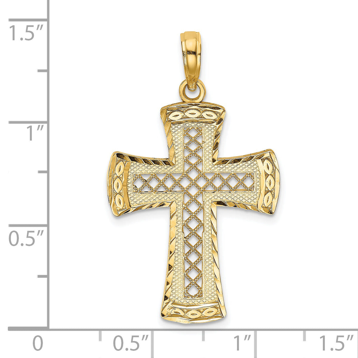 14K D/C  W/Satin Edge Lattice Cross Charm-K8576