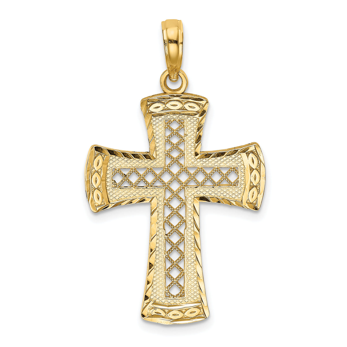 14K D/C  W/Satin Edge Lattice Cross Charm-K8576