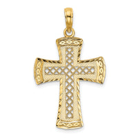 14K D/C  W/Satin Edge Lattice Cross Charm-K8576