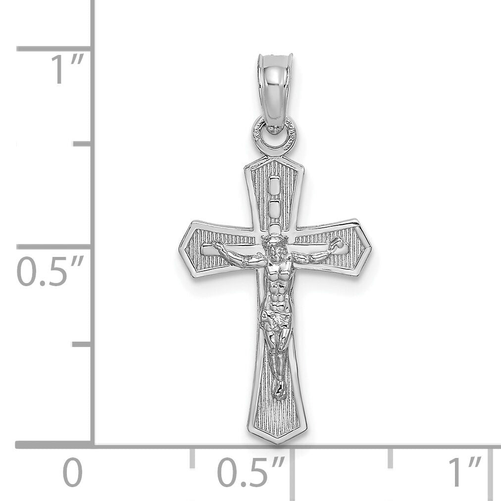 14K White Gold Crucifix W/ Beveled Edges Charm-K8582W