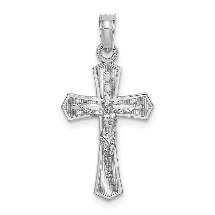 14K White Gold Crucifix W/ Beveled Edges Charm-K8582W