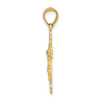 14K W/ Textured Scalloped Edge Crucifix Charm-K8583