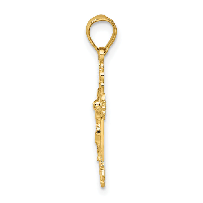 14K W/ Textured Scalloped Edge Crucifix Charm-K8583