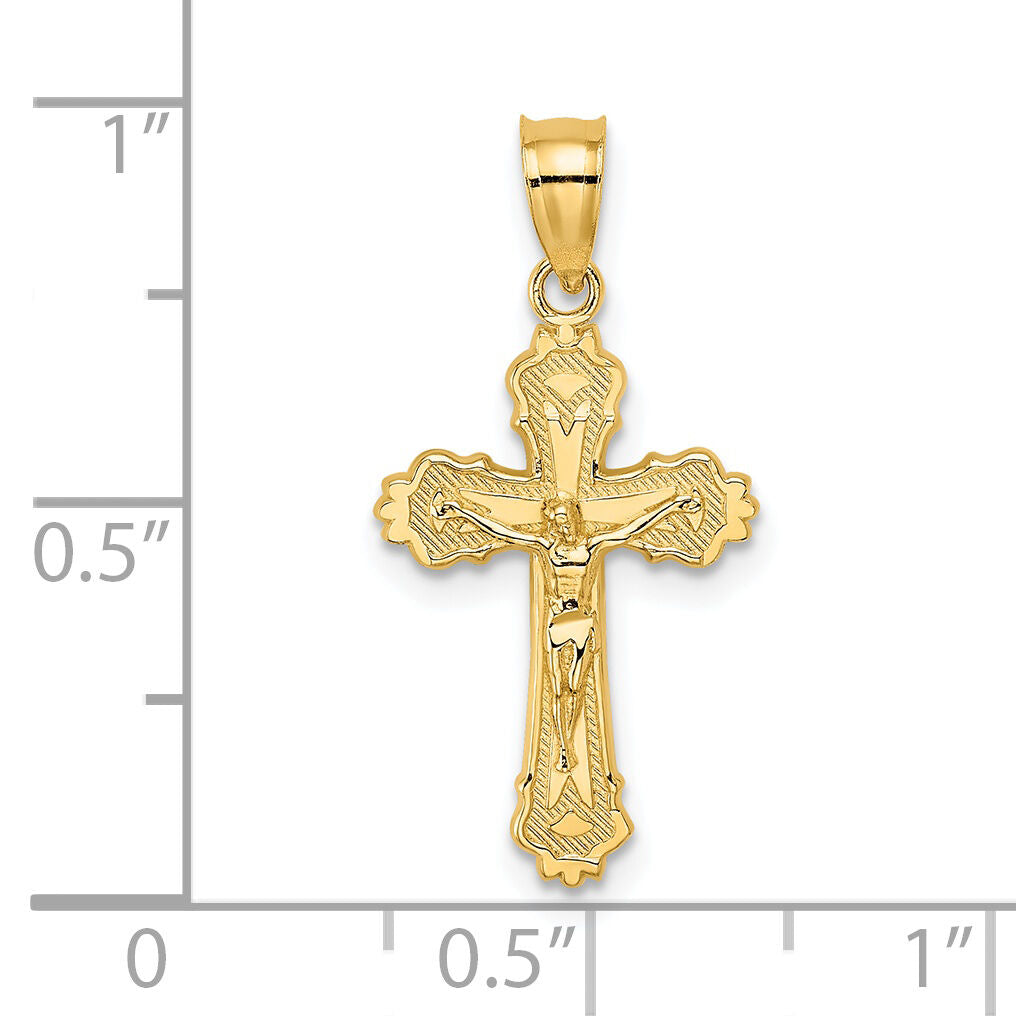14K W/ Textured Scalloped Edge Crucifix Charm-K8583