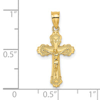 14K W/ Textured Scalloped Edge Crucifix Charm-K8583