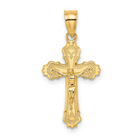 14K W/ Textured Scalloped Edge Crucifix Charm-K8583
