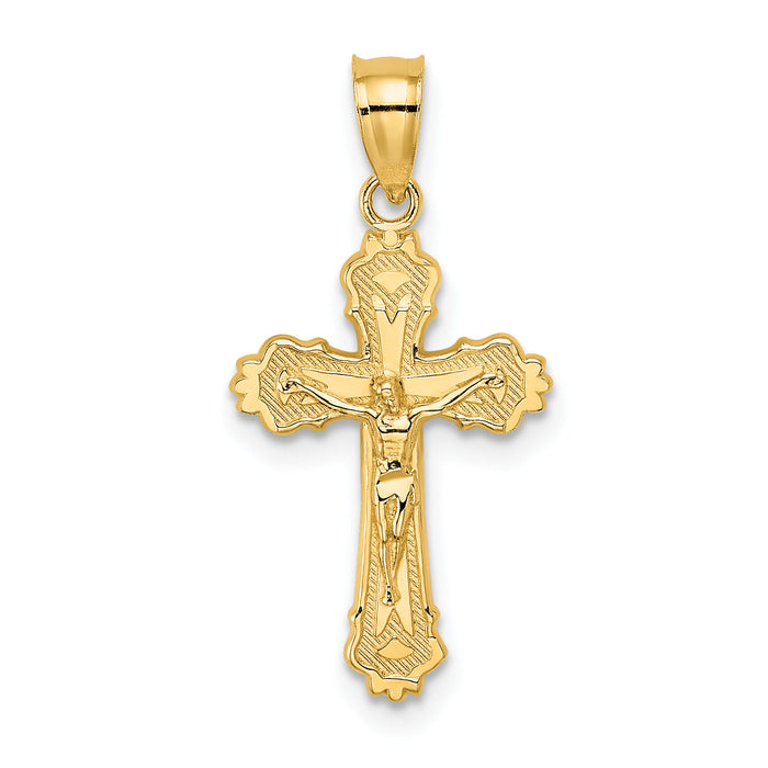 14K W/ Textured Scalloped Edge Crucifix Charm-K8583