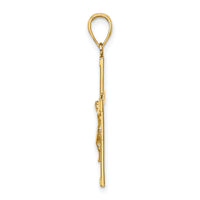 14K Polished and Textured Crucifix Charm-K8584