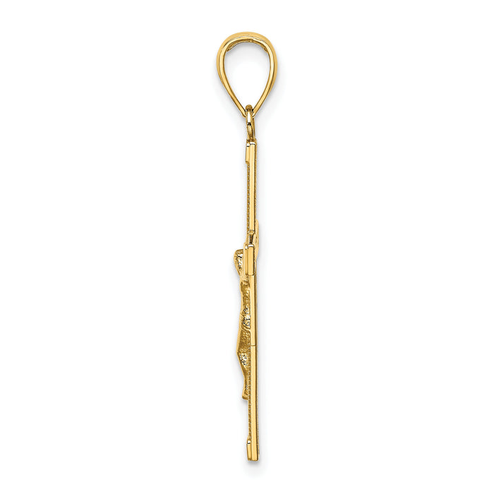 14K Polished and Textured Crucifix Charm-K8584