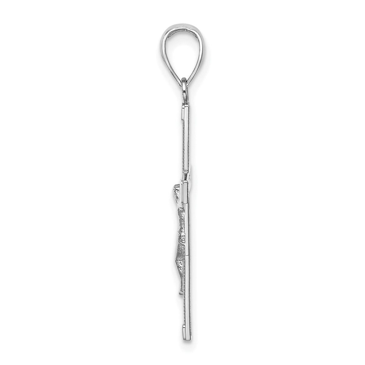 14K White Gold Polished and Textured Crucifix Charm-K8584W
