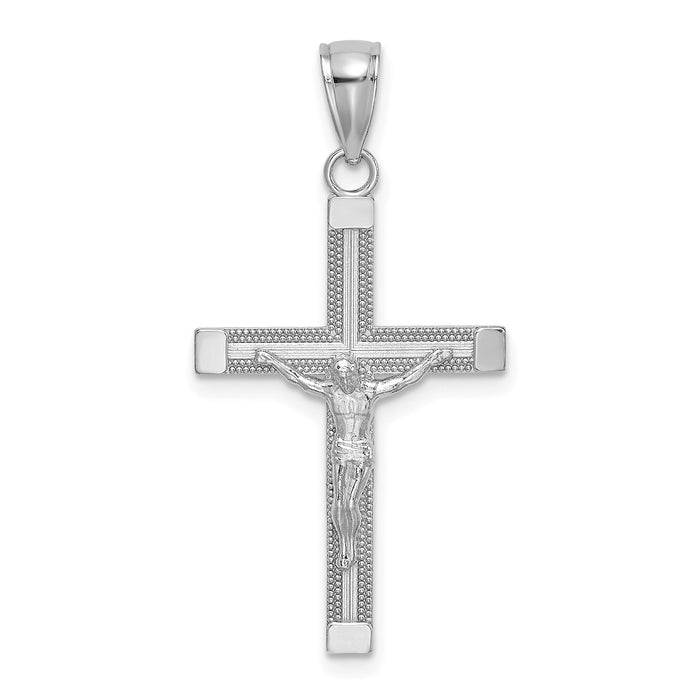 14K White Gold Polished and Textured Crucifix Charm-K8584W