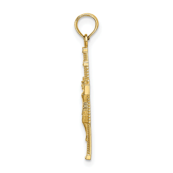 14K Beaded Accent w/ Cross Behind Crucifix Charm-K8587