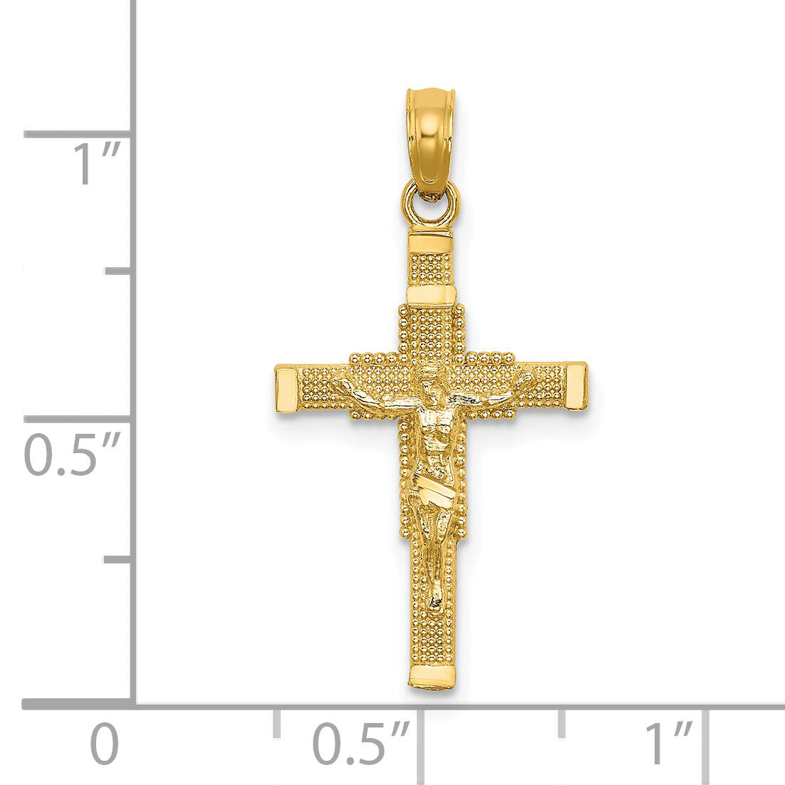 14K Beaded Accent w/ Cross Behind Crucifix Charm-K8587