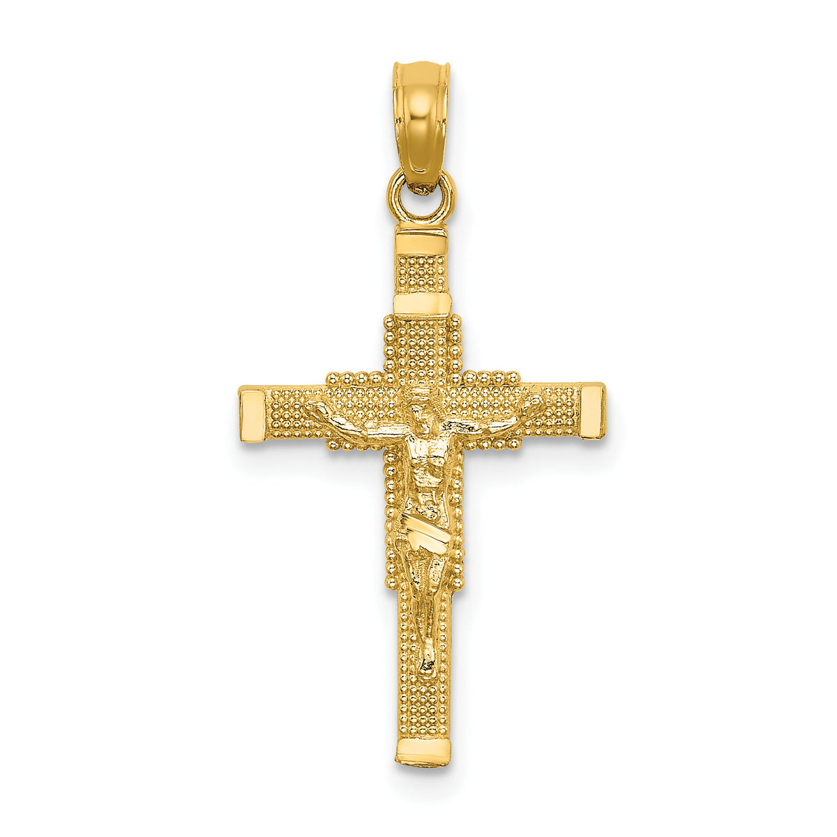 14K Beaded Accent w/ Cross Behind Crucifix Charm-K8587