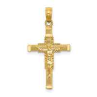 14K Beaded Accent w/ Cross Behind Crucifix Charm-K8587