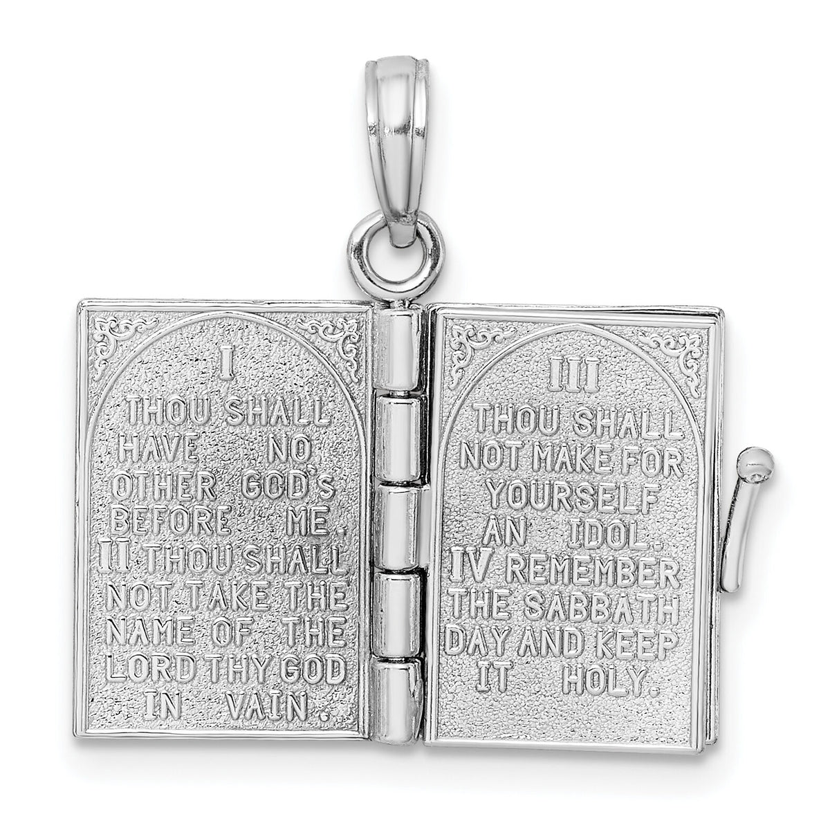 14K White Gold 3-D Moveable Ten Commandments Book Charm-K8595W
