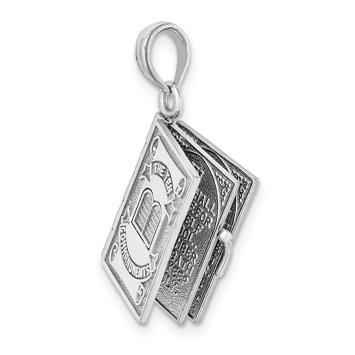 14K White Gold 3-D Moveable Ten Commandments Book Charm-K8595W