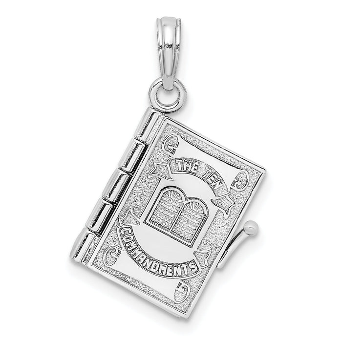 14K White Gold 3-D Moveable Ten Commandments Book Charm-K8595W