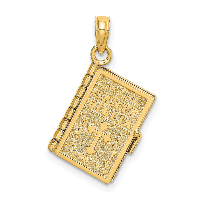 14K 3-D Moveable Santa Biblia Book/Spanish Bible Charm-K8596