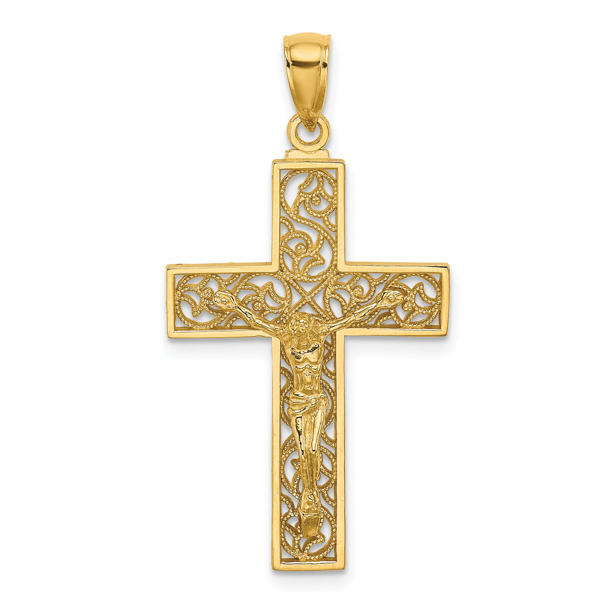 14K Textured Swirl Design Crucifix Charm-K8598