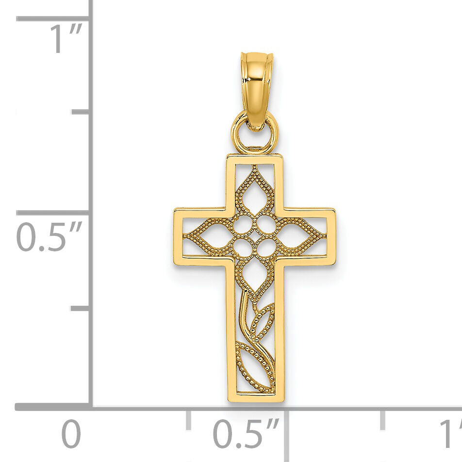 14K Flower In Cross Charm-K8599