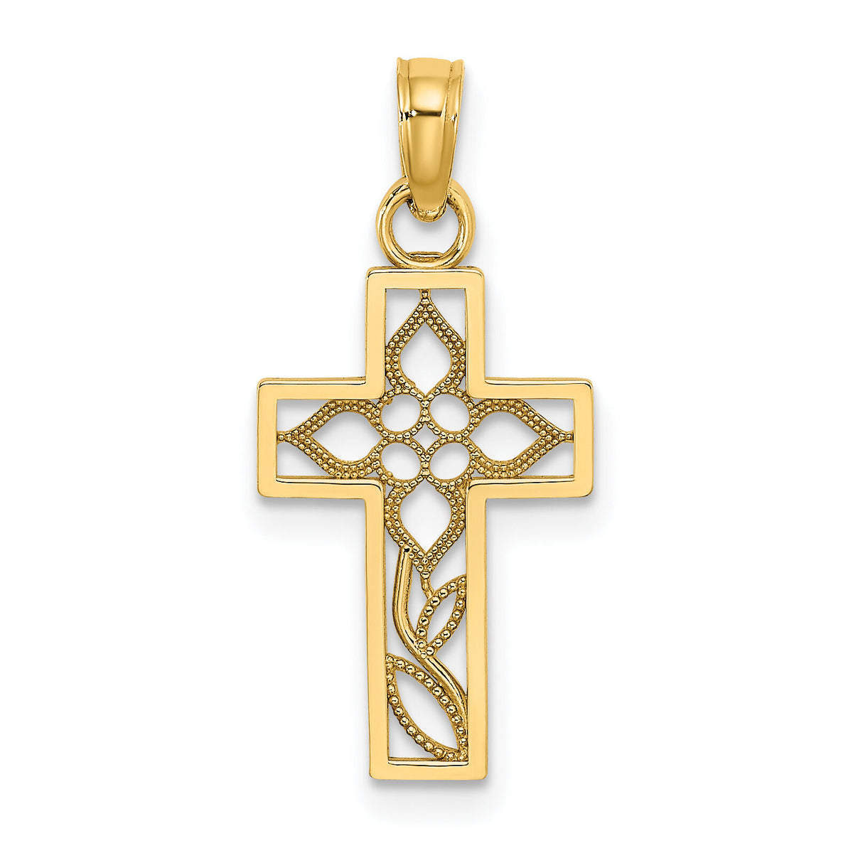 14K Flower In Cross Charm-K8599