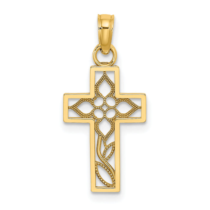 14K Flower In Cross Charm-K8599