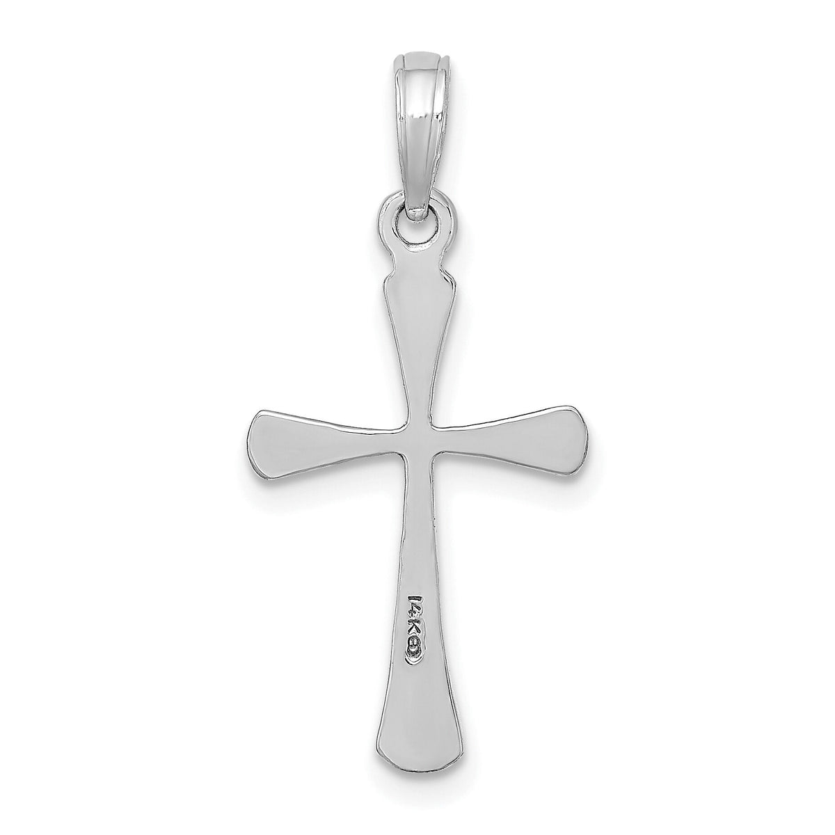 14K White Gold Polished Beveled Tip Cross Charm-K8600W