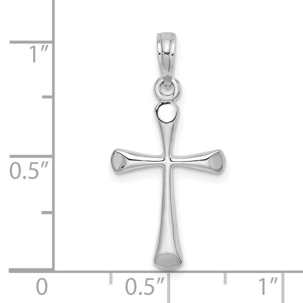 14K White Gold Polished Beveled Tip Cross Charm-K8600W