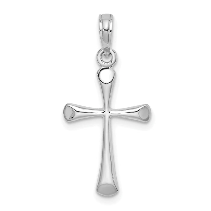 14K White Gold Polished Beveled Tip Cross Charm-K8600W