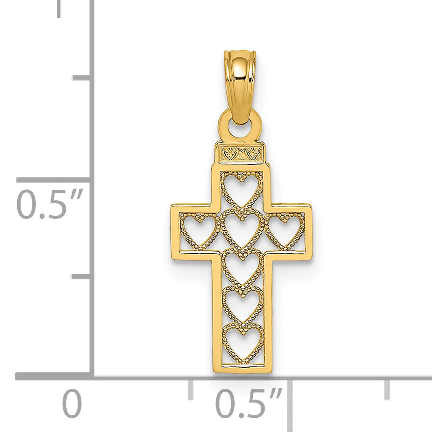 14K Cut-Out Heart Design Cross Charm-K8601