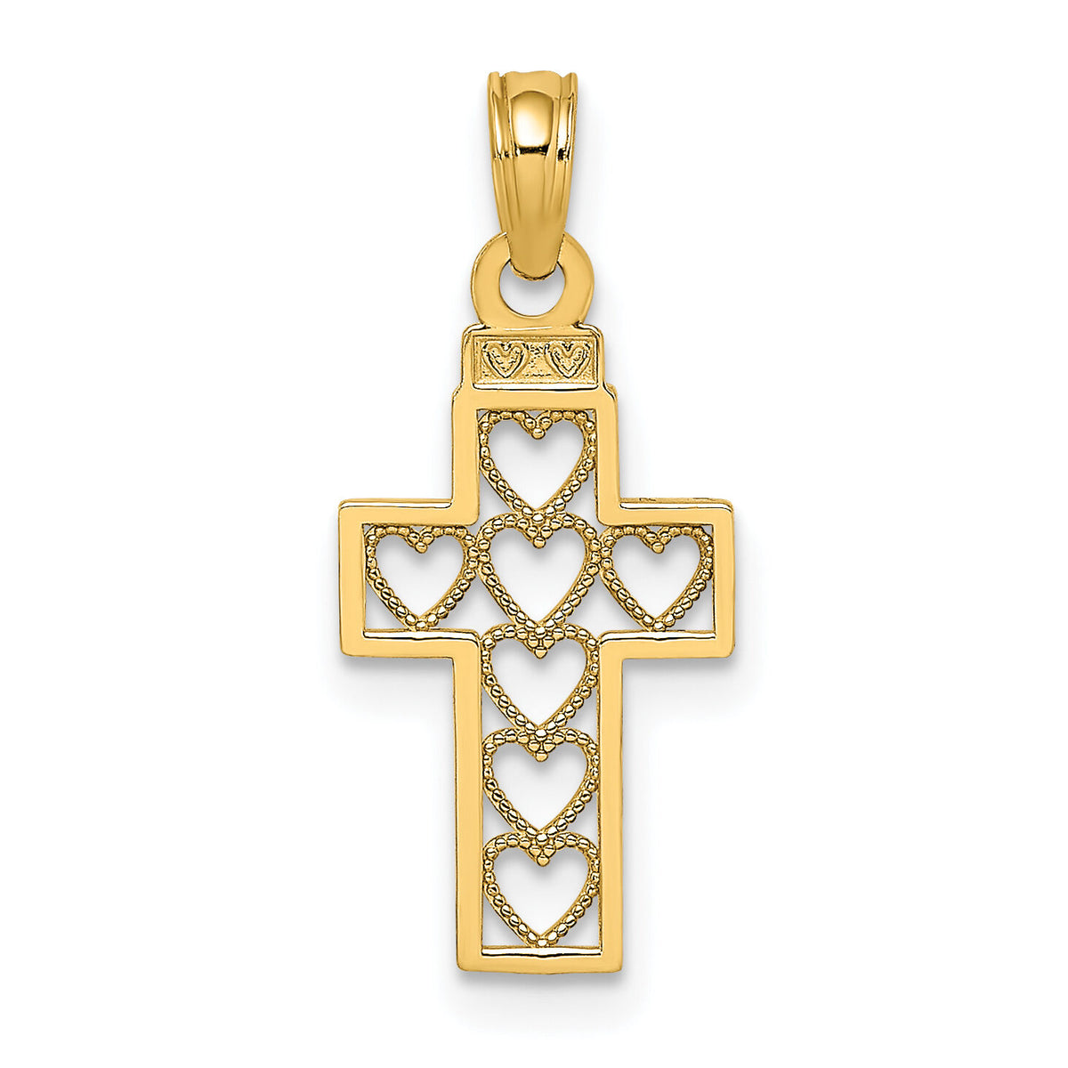 14K Cut-Out Heart Design Cross Charm-K8601