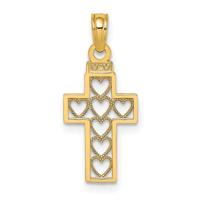 14K Cut-Out Heart Design Cross Charm-K8601