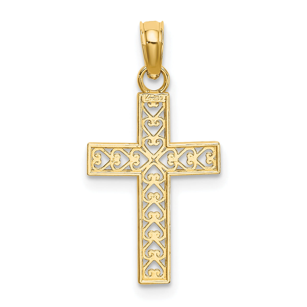 14K D/C Edge and Filigree Center Cross Charm-K8602
