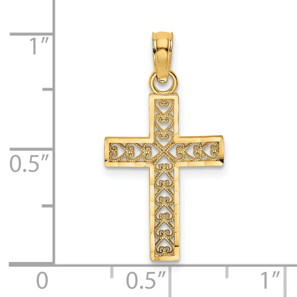 14K D/C Edge and Filigree Center Cross Charm-K8602
