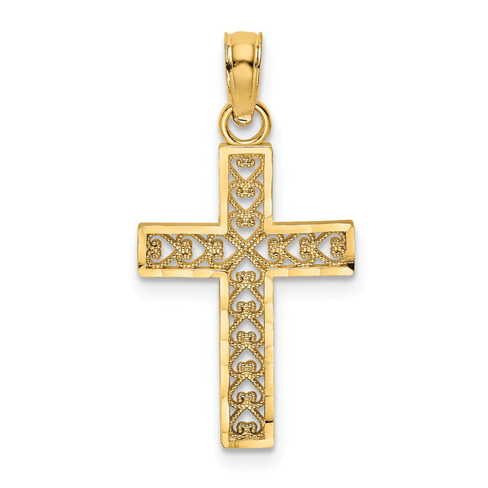 14K D/C Edge and Filigree Center Cross Charm-K8602