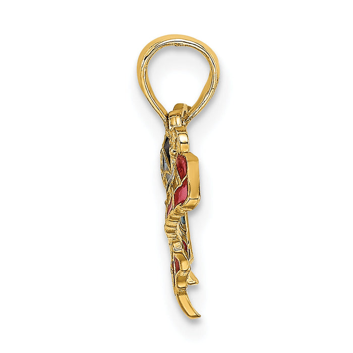 14K Small Enameled Blue and Red Butterfly Charm-K8608