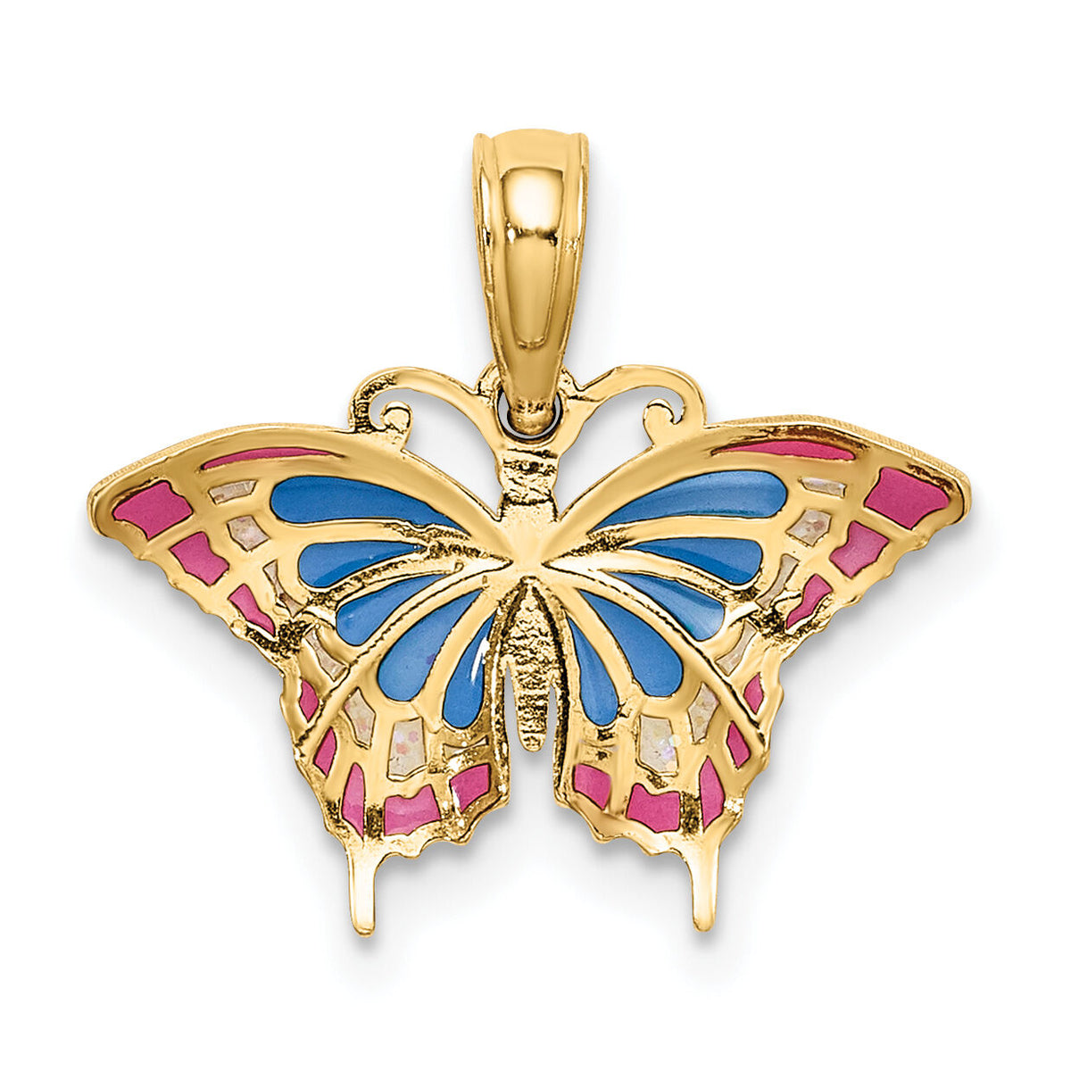 14K Small Enameled Blue and Red Butterfly Charm-K8608