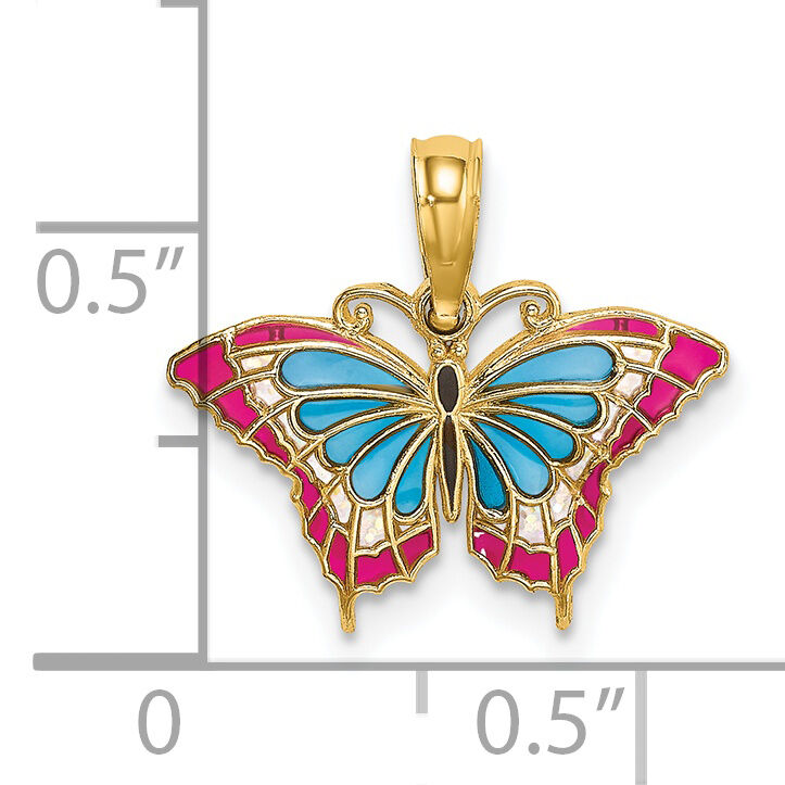 14K Small Enameled Blue and Red Butterfly Charm-K8608