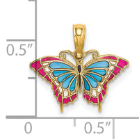14K Small Enameled Blue and Red Butterfly Charm-K8608