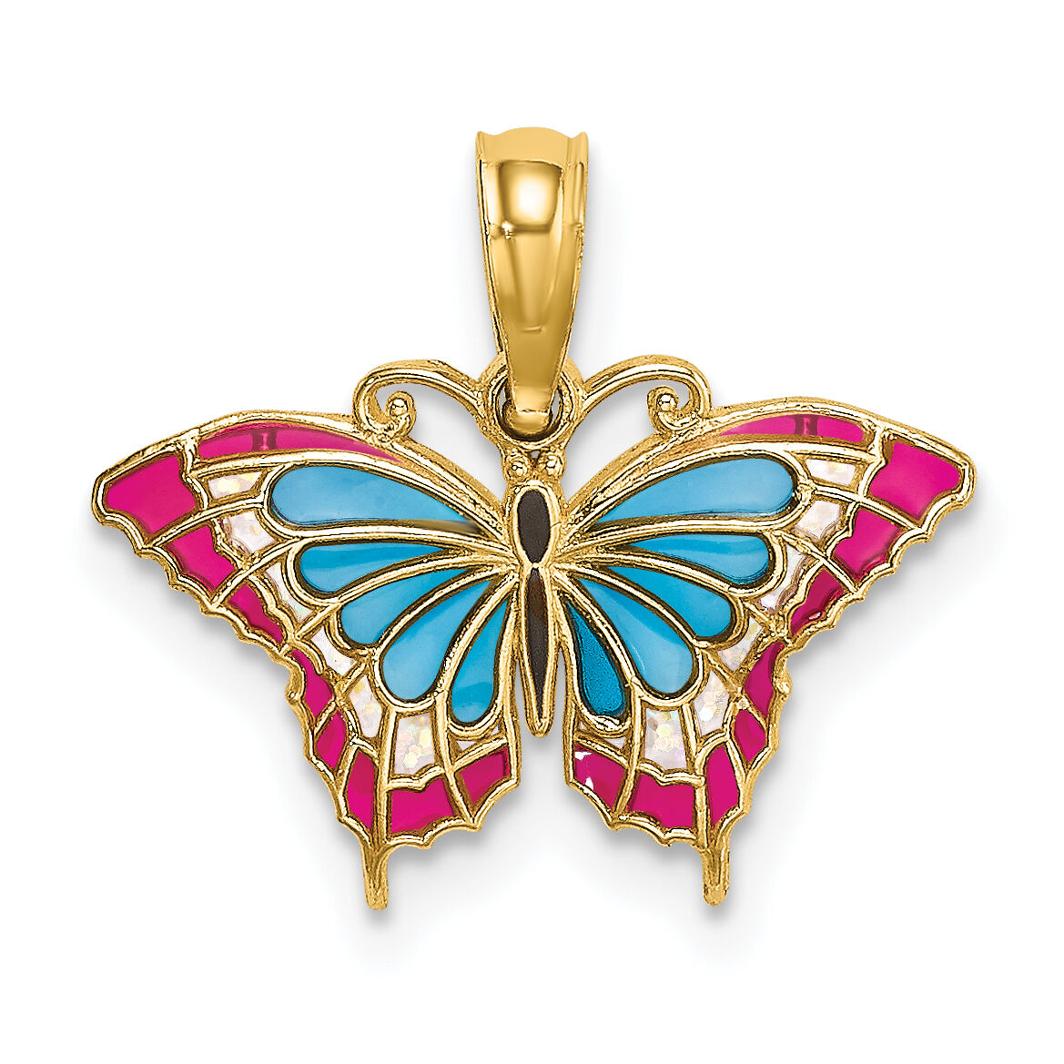 14K Small Enameled Blue and Red Butterfly Charm-K8608