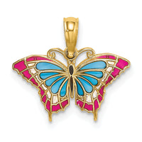 14K Small Enameled Blue and Red Butterfly Charm-K8608