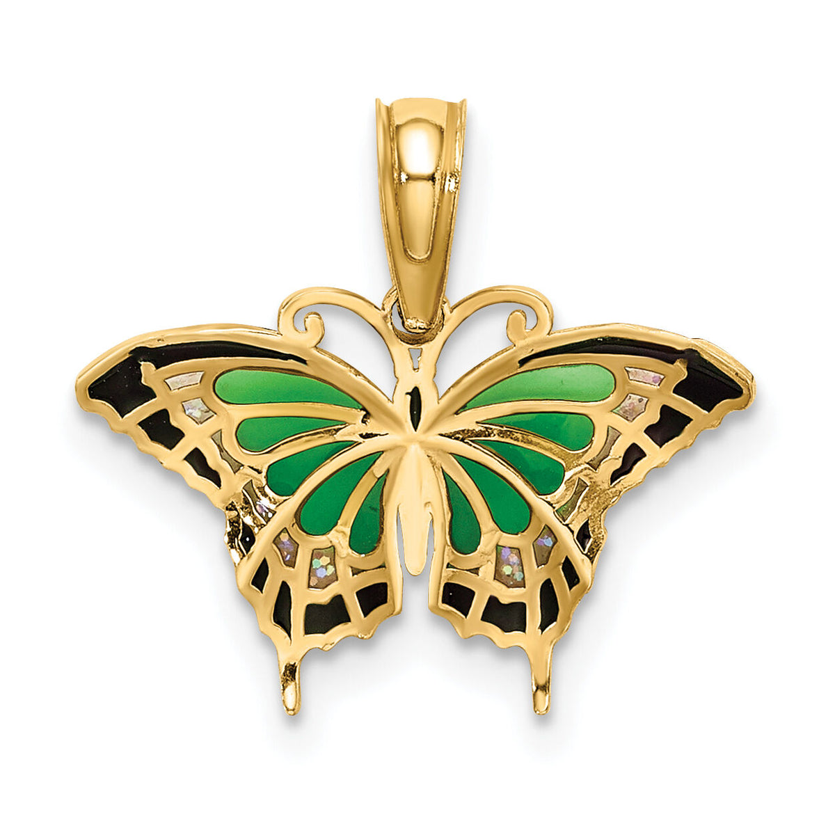 14K Small Green Enameled Butterfly Charm-K8609
