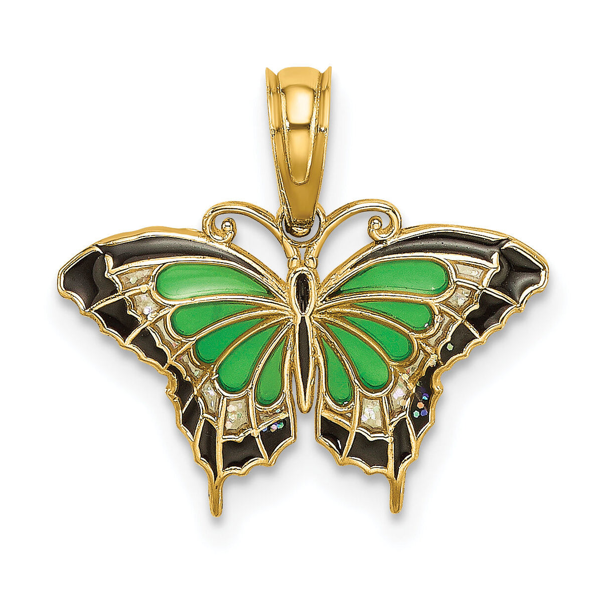 14K Small Green Enameled Butterfly Charm-K8609