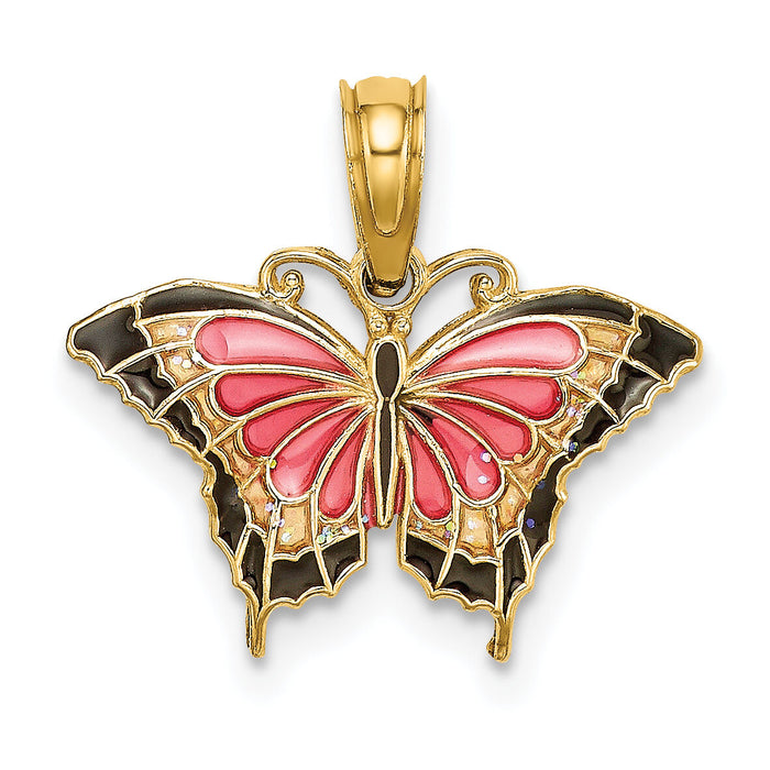 14K Small Enameled Pink Butterfly-K8610