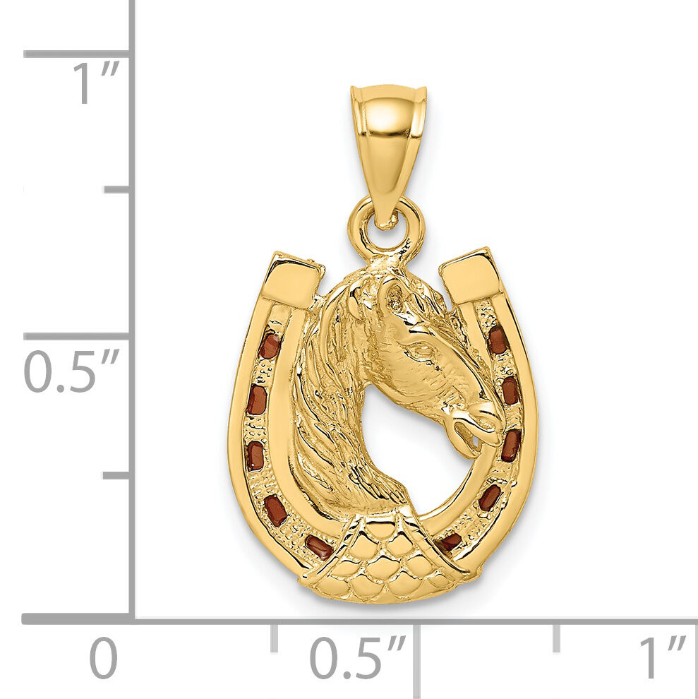 14K Horse Head In Horseshoe w/ Enameled Charm-K8612