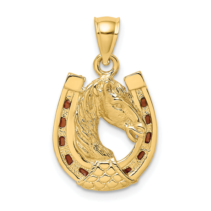 14K Horse Head In Horseshoe w/ Enameled Charm-K8612