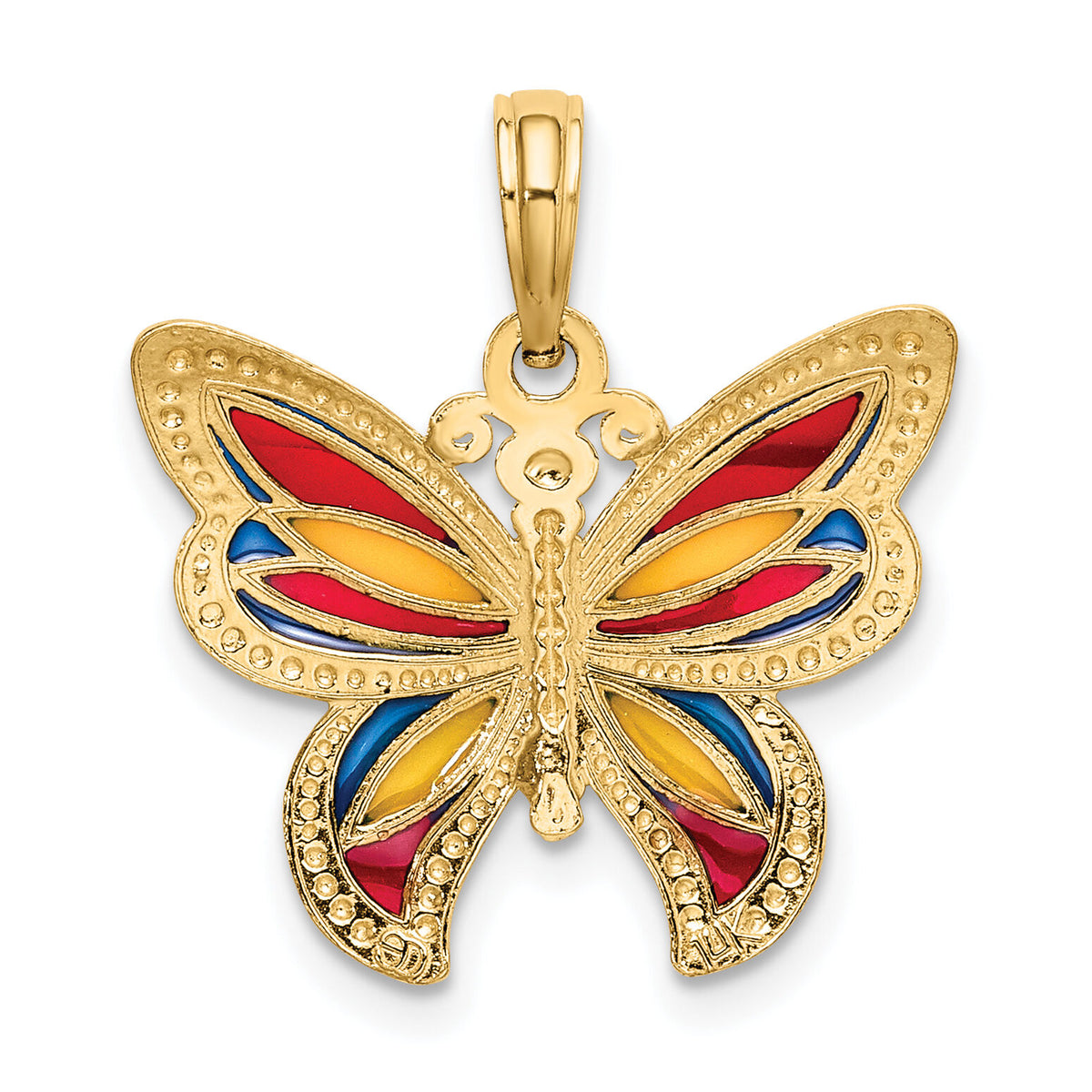 14K w/Multi-Color Enameled Beaded Wings Butterfly Charm-K8613